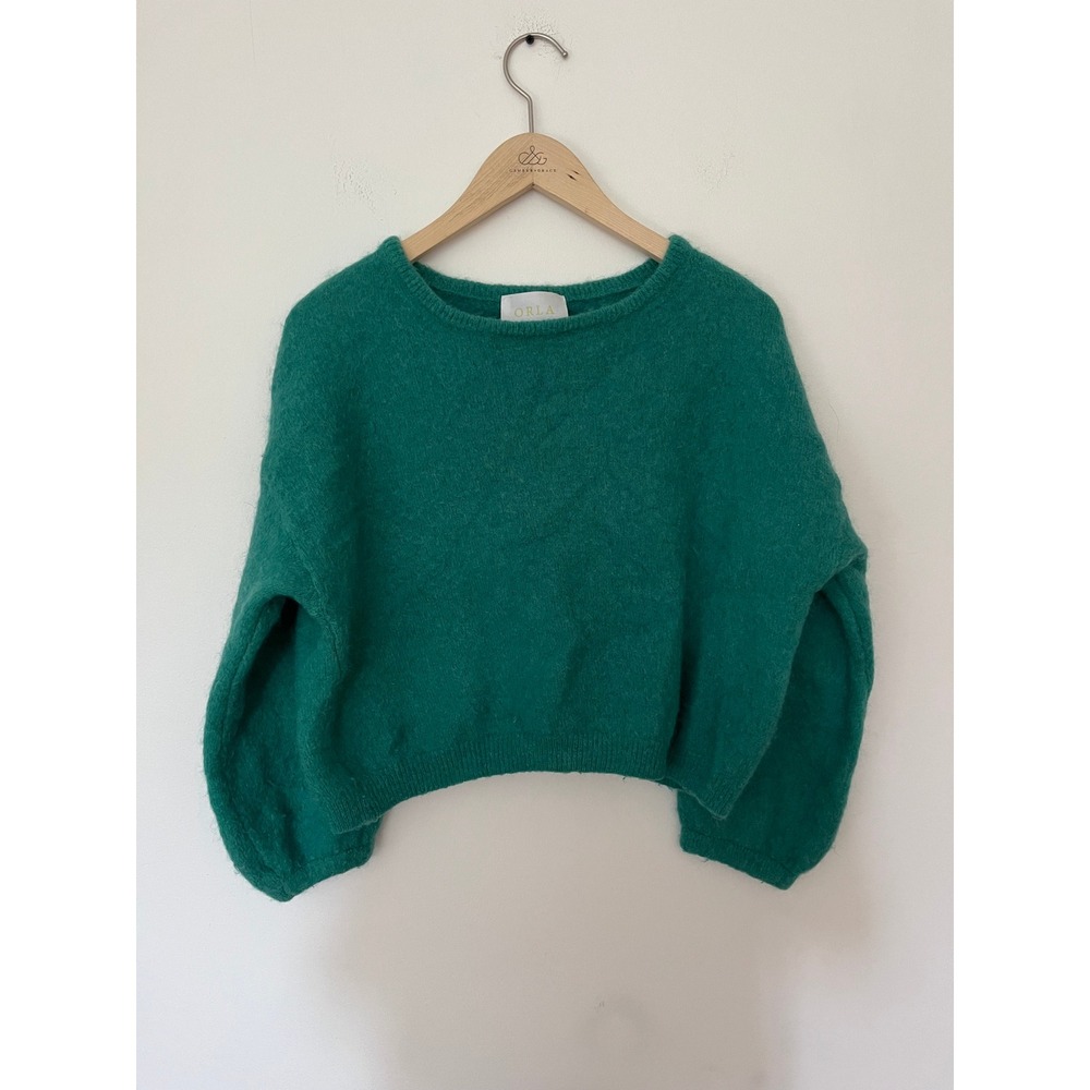 Orla Antwerp Emerald Green Mohair Alpaca Blend Balloon Sleeve Cropped Sweater